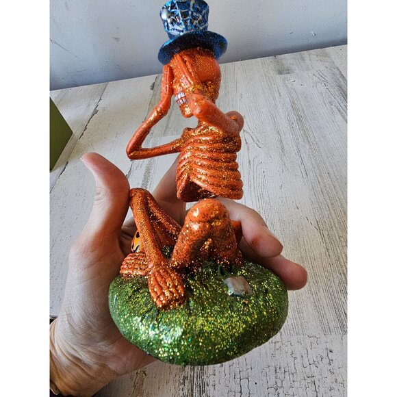 Inter-american glitter skeleton bobble Halloween decor unique pumpkin sparkle se - Picture 6 of 7